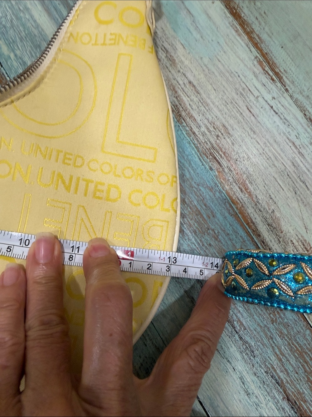 Vintage United Colors of Benetton Yellow Logo Hobo Shoulder Bag Y2K - Picture 12 of 12